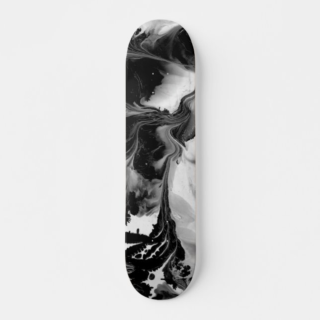 Skateboard LE YIN et LE YANG (art abstrait noir et blanc) ~. (Devant)