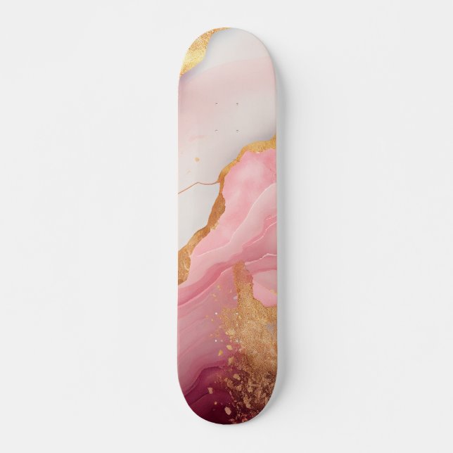 Skateboard Lecteurs d'aquarelle en or et en marbre rose Abstr (Devant)