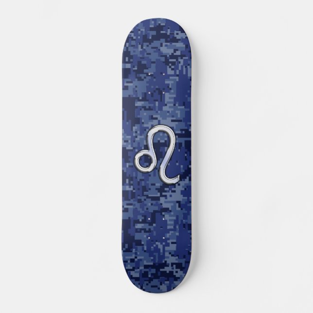 Skateboard Leo Zodiac Symbol on Navy Blue Digital Camo (Recto)