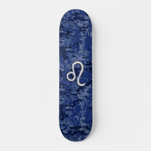 Skateboard Leo Zodiac Symbol on Navy Blue Digital Camo