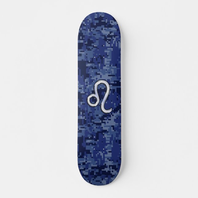 Skateboard Leo Zodiac Symbol on Navy Blue Digital Camo (Devant)