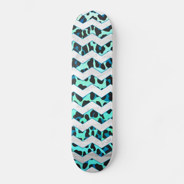 Skateboard Léopard noir et Turquoise (Recto)