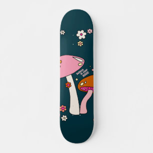 Skateboard Les années 70 Champignons Rétro Et Fleurs Bleu Mar