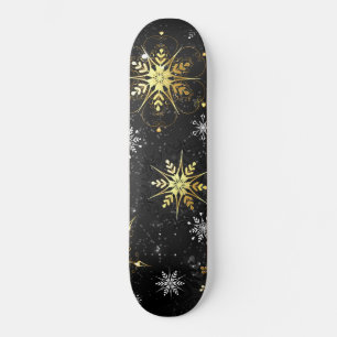 Skateboard Les flocons dorés de Noël sur l'Arrière - plan noi