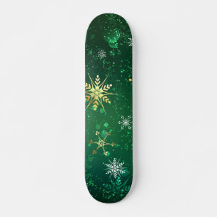 Skateboard Les flocons dorés de Noël sur l'Arrière - plan ver