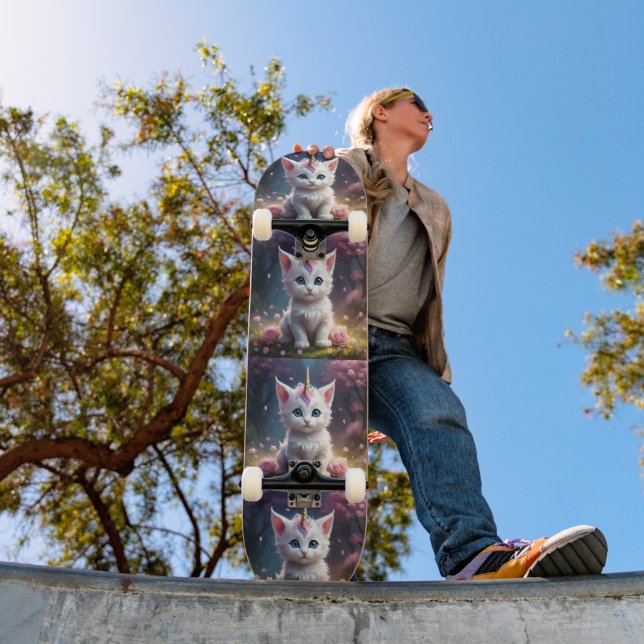 Skateboard "Les pattes étincelantes : Le chaton Unicorn Encha (Extérieur 1)