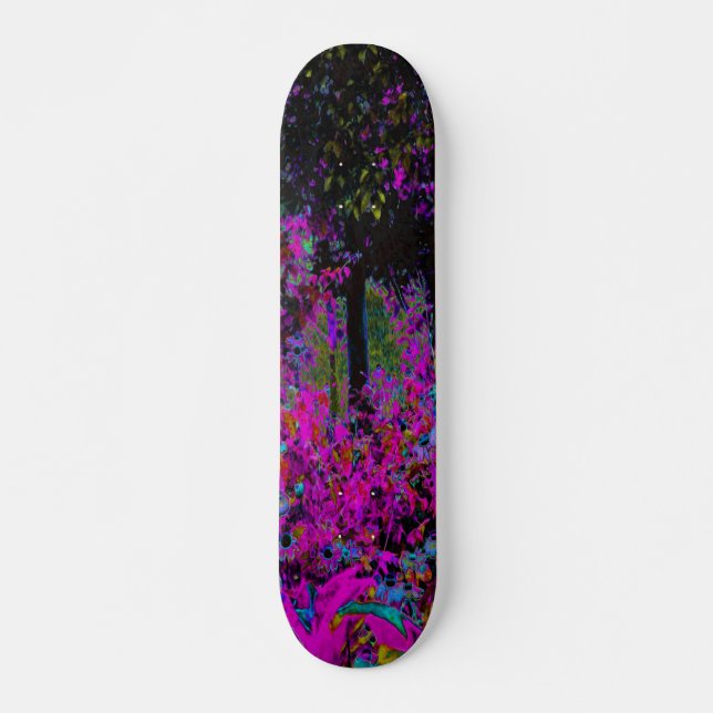 Skateboard Lever du soleil dans un jardin psychédélique rose  (Devant)