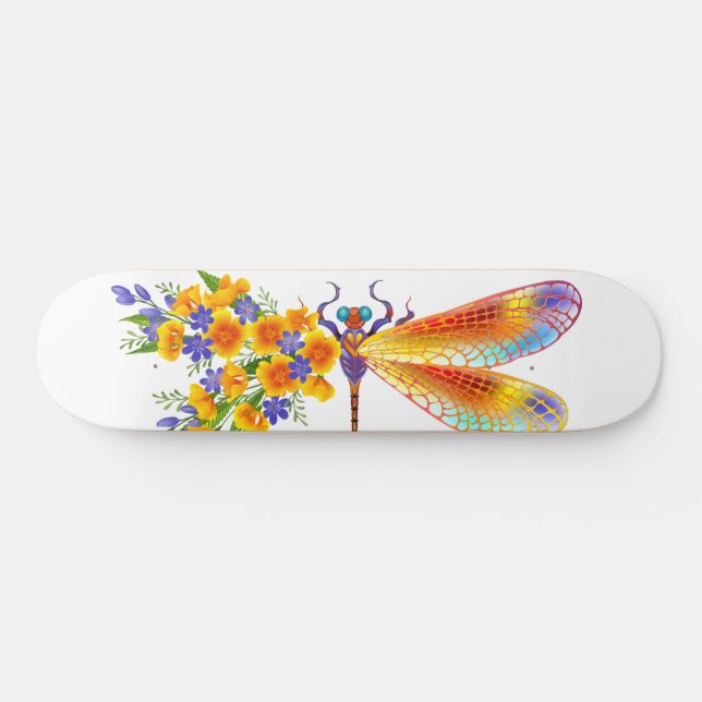 Skateboard libellule de fleurs jaunes (Horz)