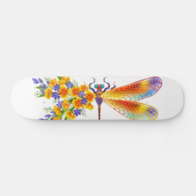 Skateboard libellule de fleurs jaunes (Horz)