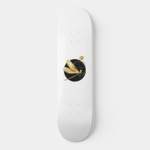 Skateboard libellule d'or en cercle noir