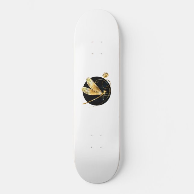 Skateboard libellule d'or en cercle noir (Recto)