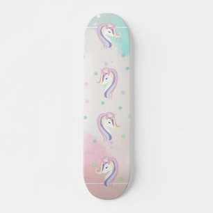 Skateboard Licorne arc-en-ciel adorable, Étoiles
