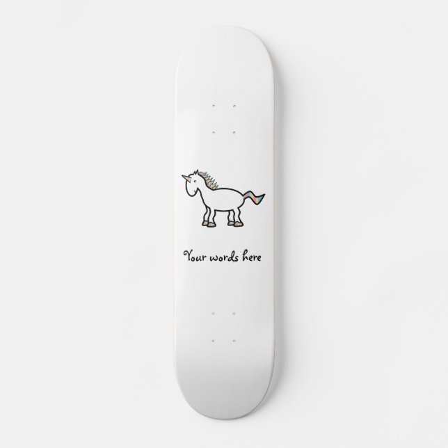 Skateboard Licorne blanche d'arc-en-ciel (Recto)