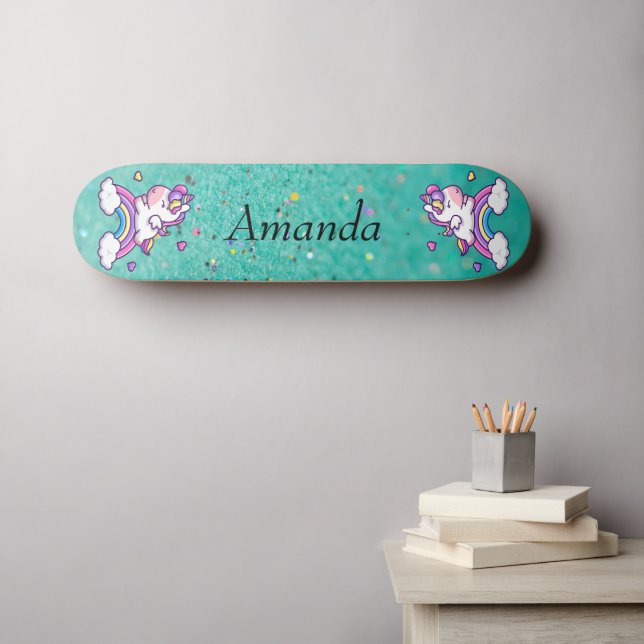Skateboard licorne de parties scintillant (Art mural (Horz))