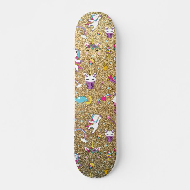 Skateboard licorne de parties scintillant (Devant)