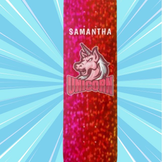 Skateboard Licorne Pailletée (Personalized Skateboard Name)