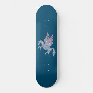 Skateboard Licorne Pégase à motif mandala bleu et rose