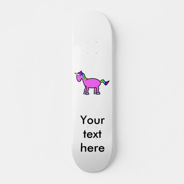 Skateboard Licorne rose avec la crinière d'arc-en-ciel (Devant)