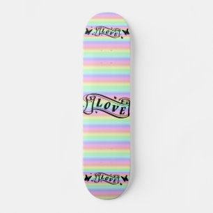 Skateboard Liebe Schriftband, schmetterling auf Regenbogen