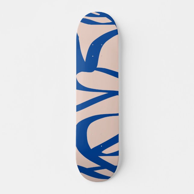 Skateboard Ligne Abstraite Bleu et Beige (Devant)