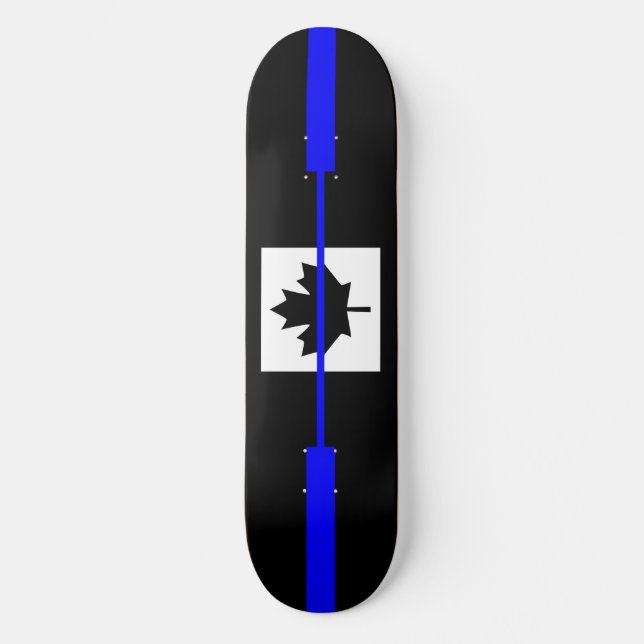 Skateboard Ligne Bleue fine sur le Décor du drapeau canadien (Recto)