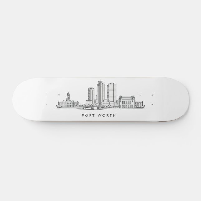 Skateboard Ligne d'art minimaliste de la skyline de Fort Wort (Horz)