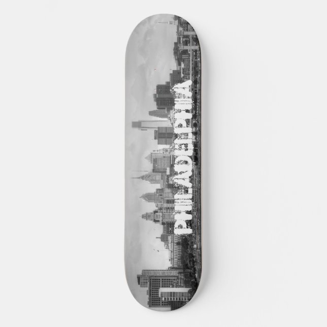 Skateboard Ligne d'horizon Philadelphie en noir et blanc (Recto)