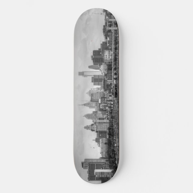 Skateboard Ligne d'horizon Philadelphie en noir et blanc (Recto)