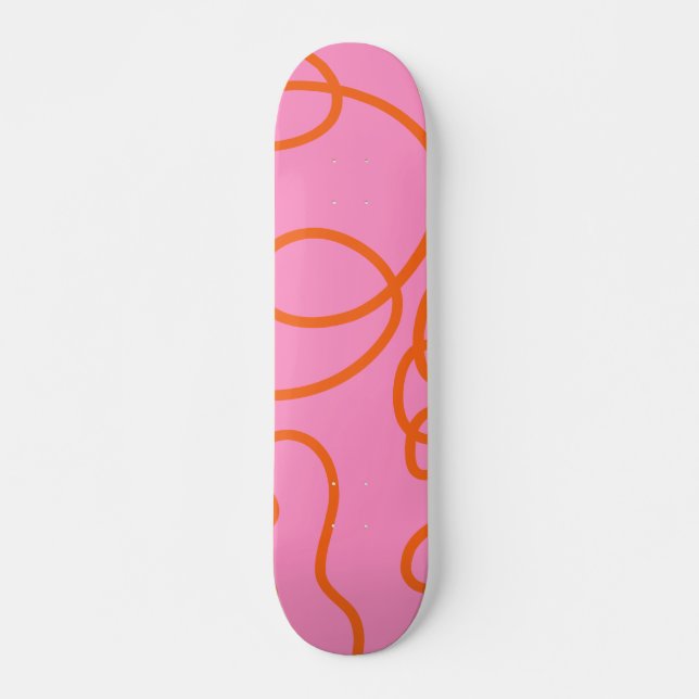 Skateboard Lignes Abstraites Roses Et Oranges Tracées De Bros (Devant)