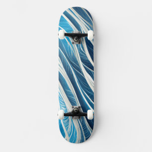 Skateboard Lignes fluides blanches et bleues avec texture