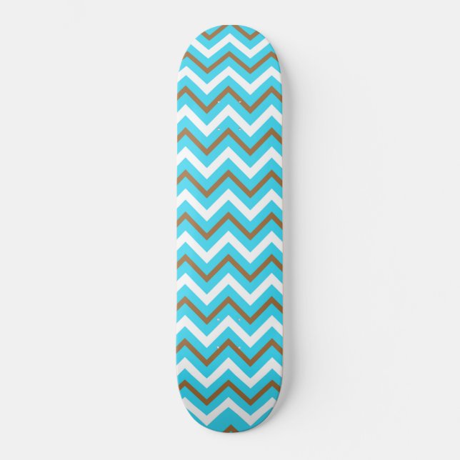 Skateboard Lignes géométriques bleues marron blanches en zig  (Recto)