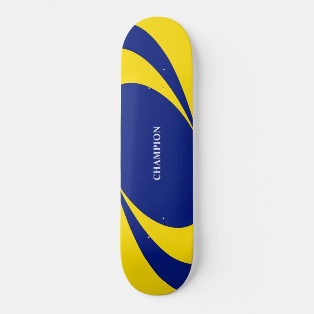 Skateboard Lignes ondulées bleues et jaunes (Recto)