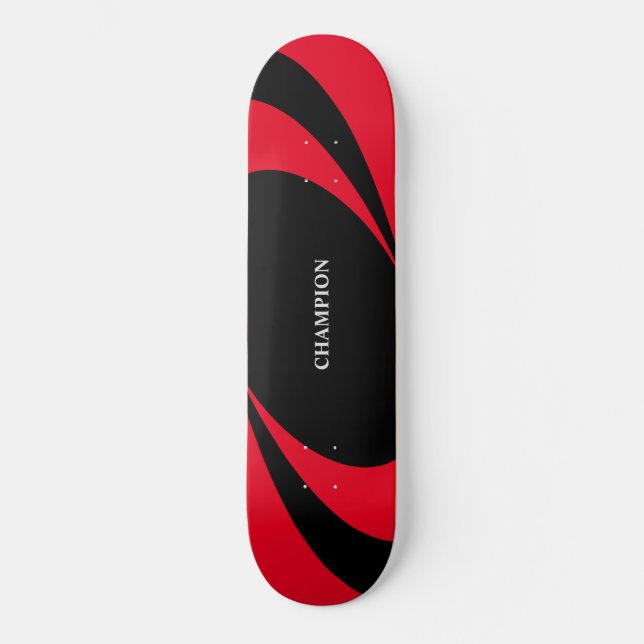 Skateboard Lignes ondulées noires et rouges (Recto)