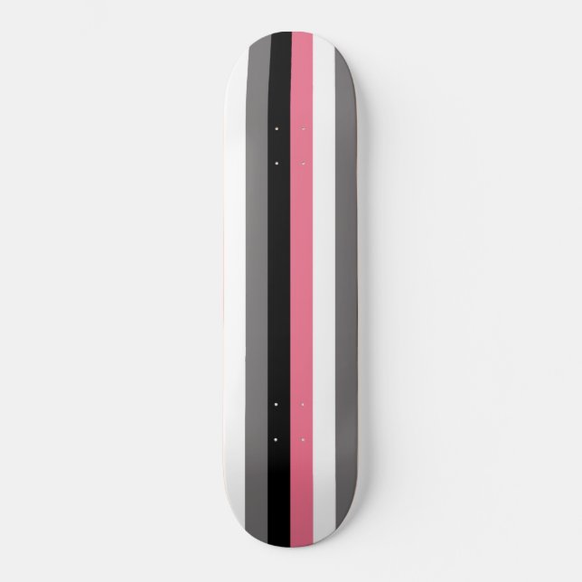 Skateboard Lignes verticales rose blanc gris noir rayures (Recto)
