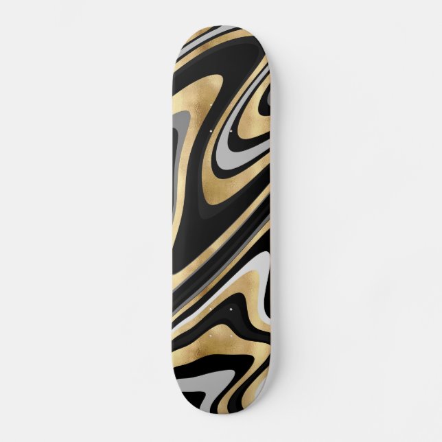 Skateboard Lignes Wavy Or Noir Rétro Design moderne (Recto)