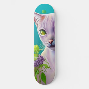 Skateboard Lilac Chat Siamese en fleurs Lilac sur Turquoise