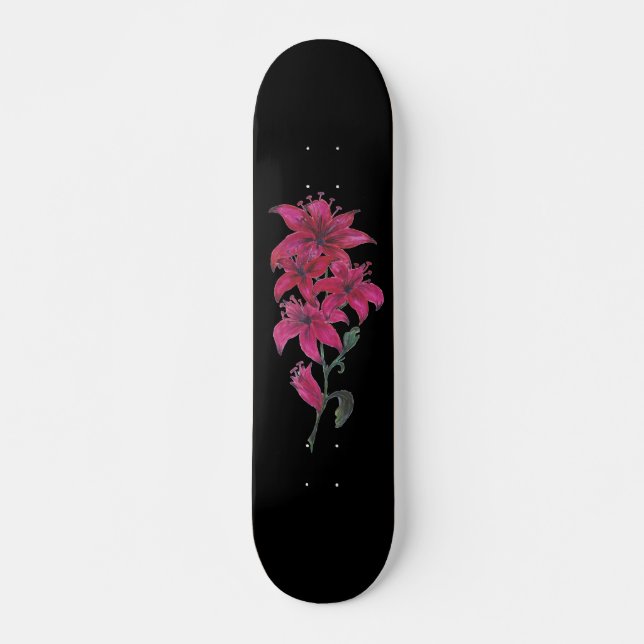 Skateboard Liliums Aquarelle Rouge (Devant)