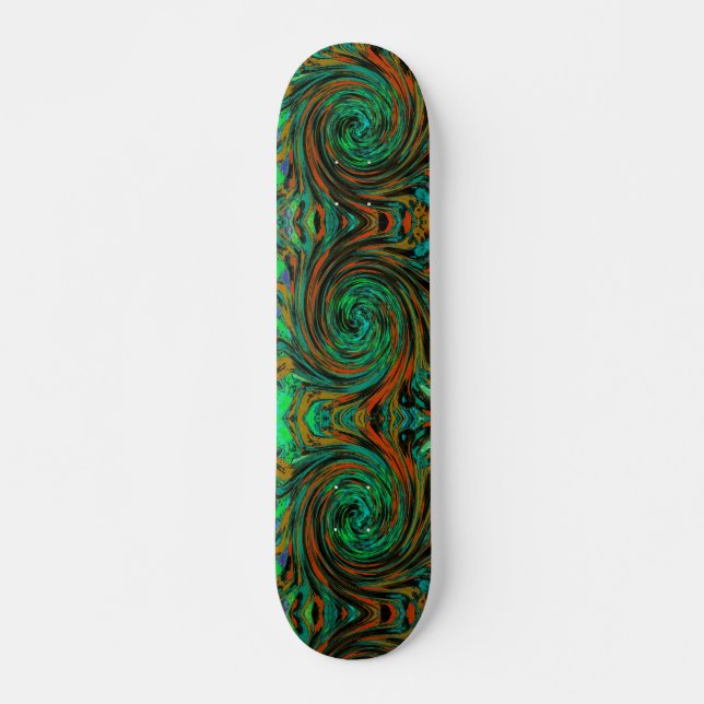 Skateboard Lime Green et Orange Abstrait Retro Twirl (Devant)