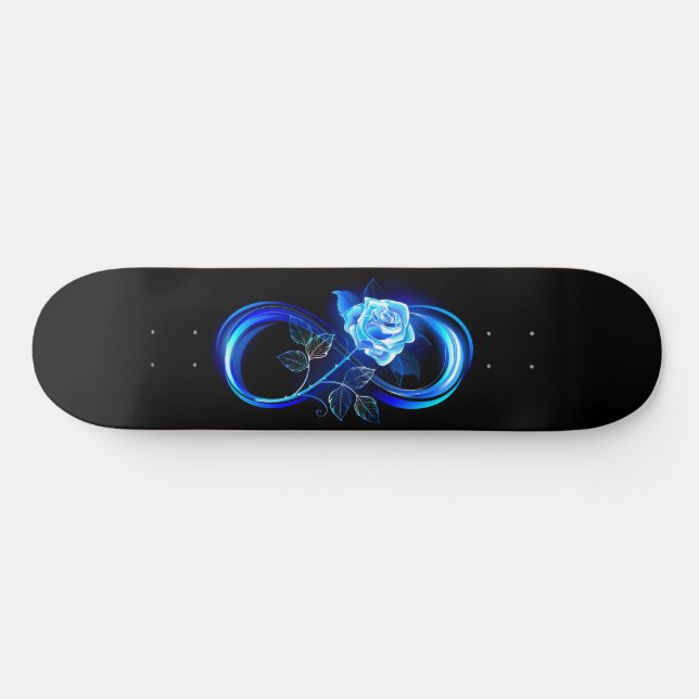 Skateboard L'infini lumineux avec une rose bleue (Horz)