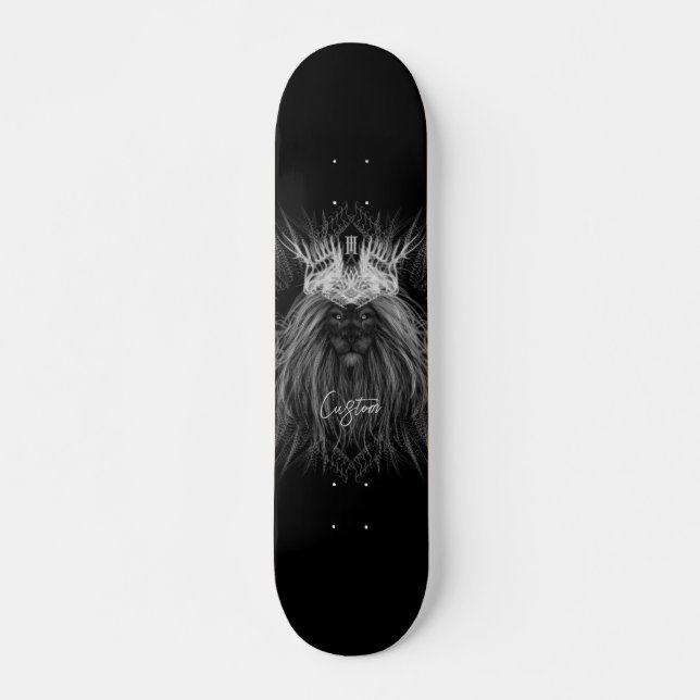 Skateboard Lion avec monogramme de couronne noir (Devant)