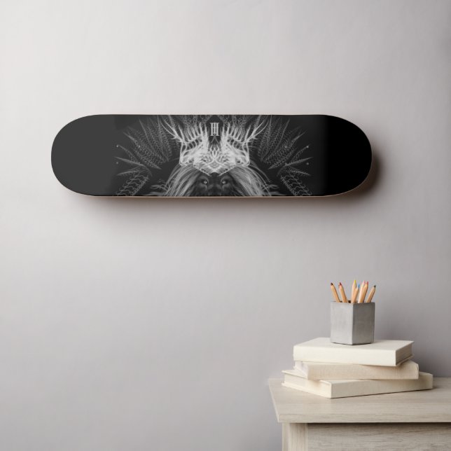 Skateboard Lion avec monogramme de couronne noir (Art mural (Horz))