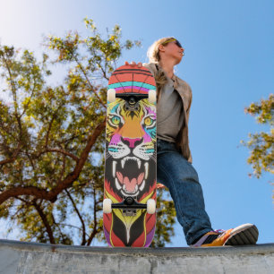 Skateboard Lion déchirant psychédélique coloré