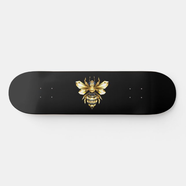 Skateboard Logo Faux Gold Foil Bee Polygonal sur Noir (Horz)