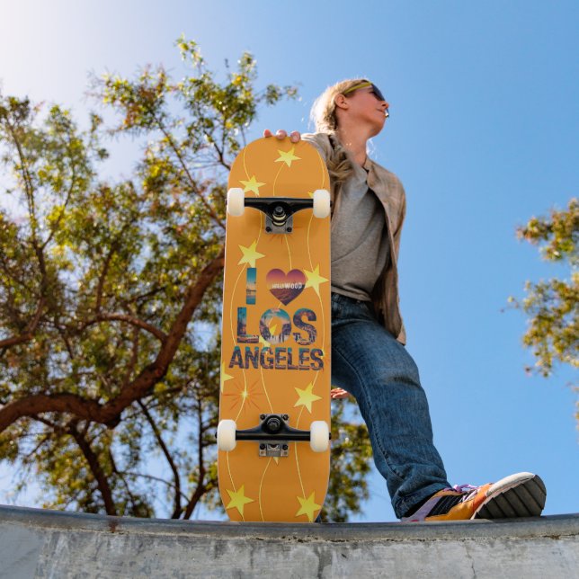 Skateboard Los Angeles Skyline Sunset & Hollywood Typographie (Extérieur 1)