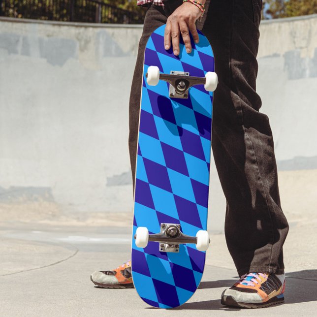 Skateboard Losanges et Damier Bleu Clair et Foncé Harlequin  (Créateur téléchargé)