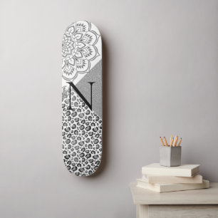 Skateboard Lotus Mandala Leopard Silver Parties scintillant M