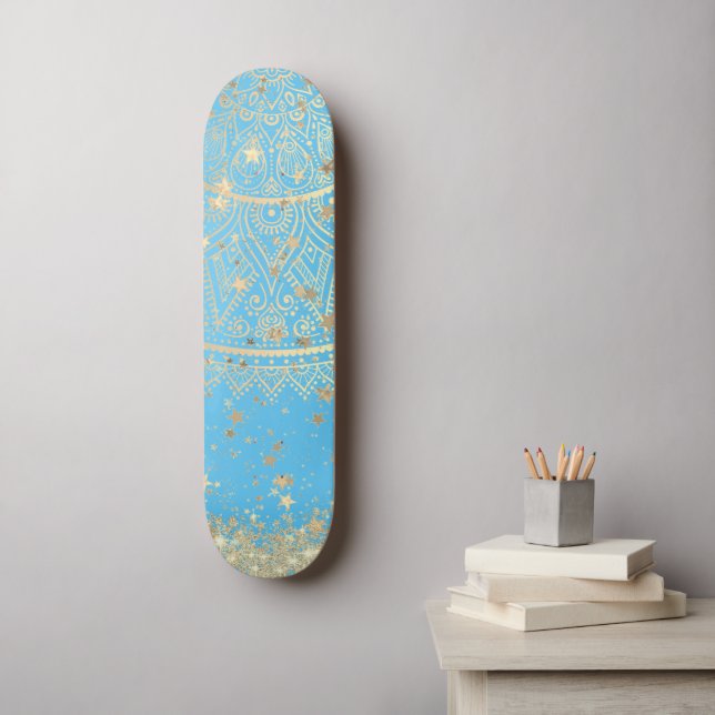 Skateboard Lotus Mandala Parties scintillant Gold Stars sur T (Art mural)