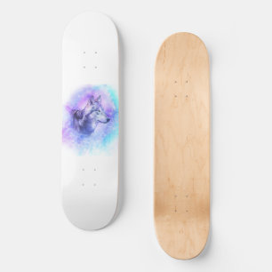 Skateboard Loup à l'aquarelle
