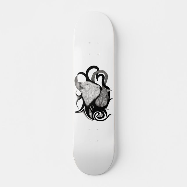Skateboard Loup blanc avec art tribal coréen (Devant)