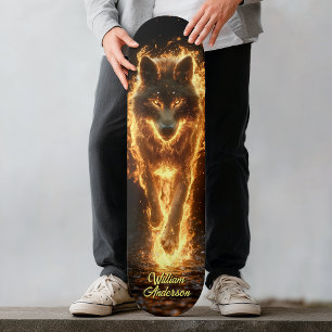 Skateboard Loup Brûlant Lumineux